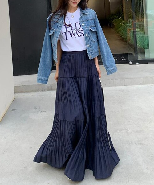 ティアードロングスカート ミディアム丈 プリーツ S/M/L スカート ティアードプリーツロングスカート : ZOZOTOWN Yahoo
