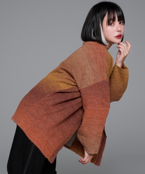 カーディガン 2way gradation knit cardigan/２wayグラデーションカーディガン レディース メンズ 2way gradation knit cardigan/2wayグラデーションカーディガン