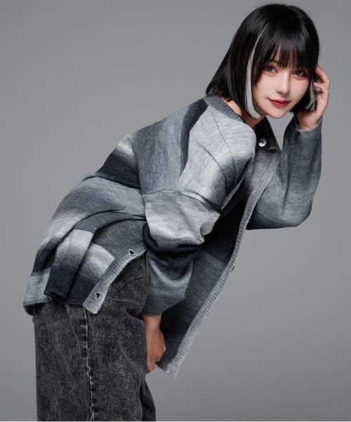 カーディガン 2way gradation knit cardigan/２wayグラデーションカーディガン レディース メンズ 2way gradation knit cardigan/2wayグラデーションカーディガン