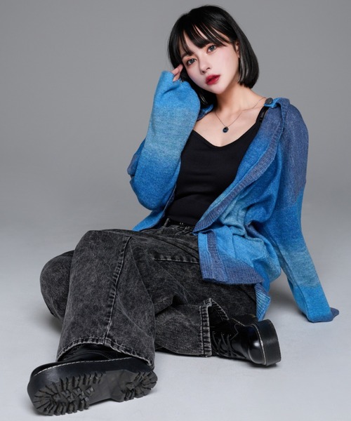 カーディガン 2way gradation knit cardigan/２wayグラデーションカーディガン レディース メンズ 2way gradation knit cardigan/2wayグラデーションカーディガン