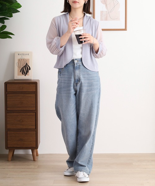 Anna Nicola カーディガン AnnaNicola 袖シフォンボレロ