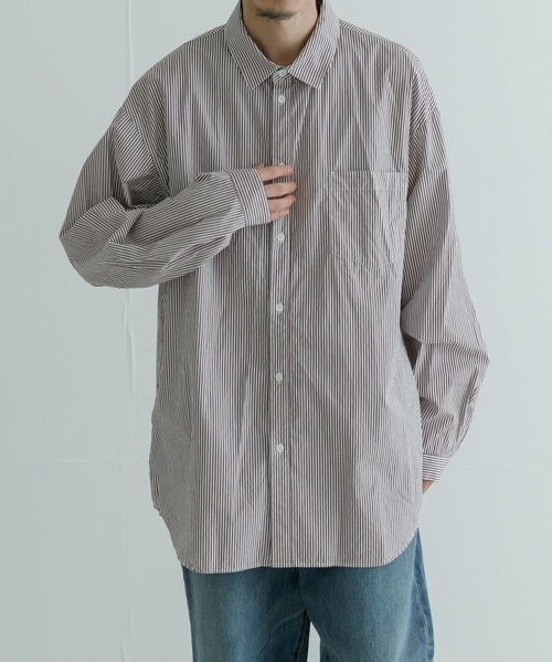 ATON（エイトン） シャツ ATON GIZA STRIPE WASHED SHIRTS メンズ