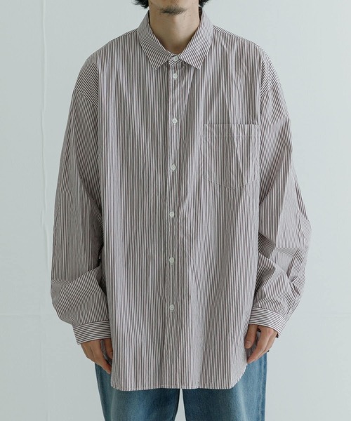 ATON（エイトン） シャツ ATON GIZA STRIPE WASHED SHIRTS メンズ