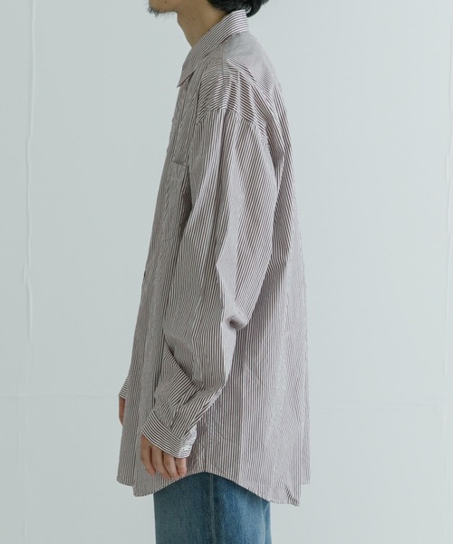 ATON（エイトン） シャツ ATON GIZA STRIPE WASHED SHIRTS メンズ