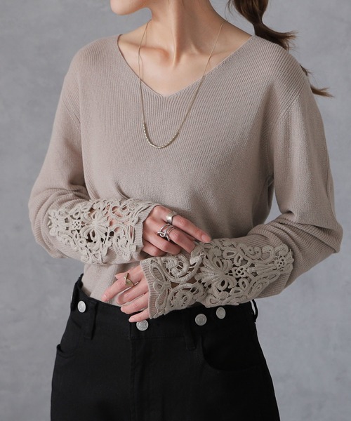HUG.U（ハグユー） ニット セーター 華やか袖レースニット レディース