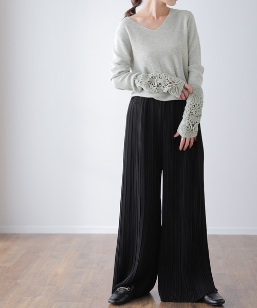 HUG.U（ハグユー） ニット セーター 華やか袖レースニット レディース