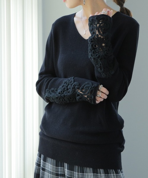 HUG.U（ハグユー） ニット セーター 華やか袖レースニット レディース