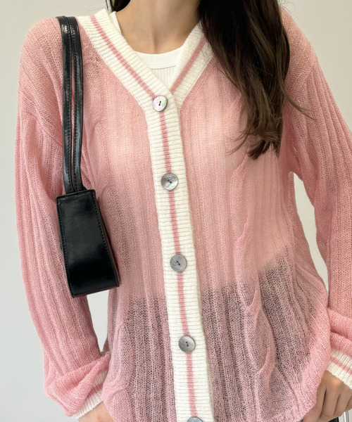 Aiméine エメイン シアーモヘヤレースカーディガン オフピンク Eclat one カーディガン 「Eclat one」シアー モヘア プレッピー