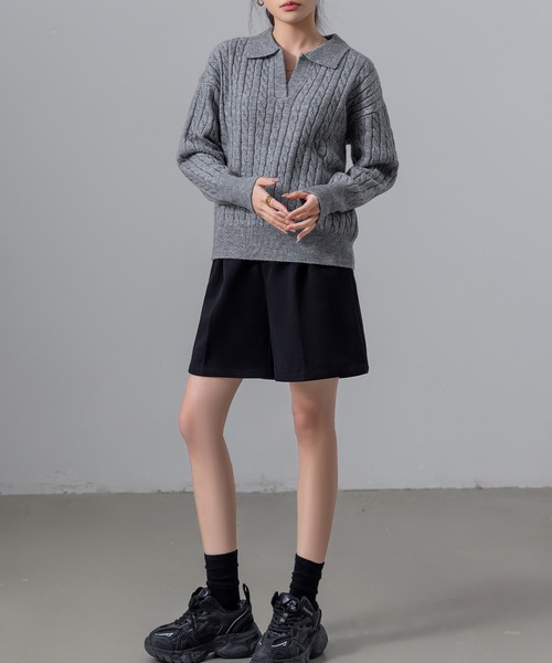 DAY CLOSET ニット セーター 長袖 もちっと柔らか ケーブル×リブ編み DAY CLOSET ニット セーター 長袖 もちっと柔らか ケーブル×リブ編み