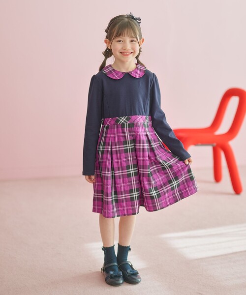 ワンピース 「110-140cm」チェックタフタドッキング キッズ 子供服