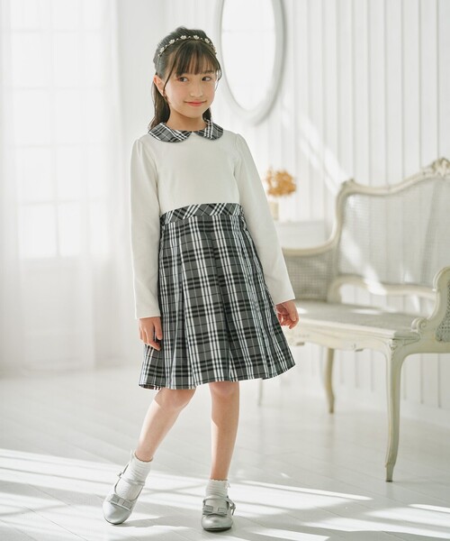 ワンピース 「110-140cm」チェックタフタドッキング キッズ 子供服