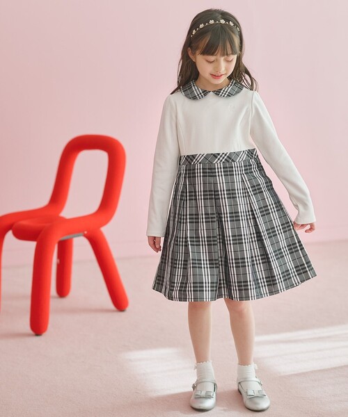 ワンピース 「110-140cm」チェックタフタドッキング キッズ 子供服