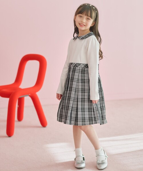 ワンピース 「110-140cm」チェックタフタドッキング キッズ 子供服