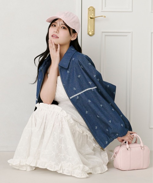 23SS bonjour diary キャミ ワンピース 花柄 リボン 12y 花柄レース地 BACKリボン チュールスリット ロングキャミ