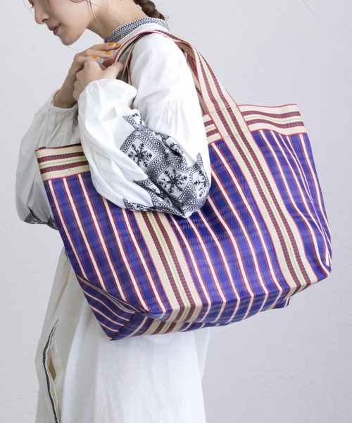 Per sist ence トートバッグ ビニールトートバッグ ストライプ