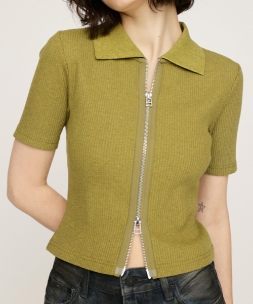 SLY tシャツ FRONT ZIP CUT RIB TOPS フロントジップ カットリブ