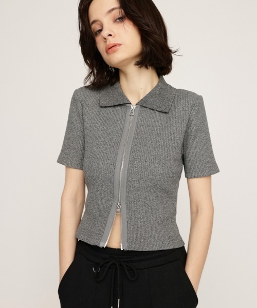 SLY（スライ） tシャツ FRONT ZIP CUT RIB TOPS フロントジップ
