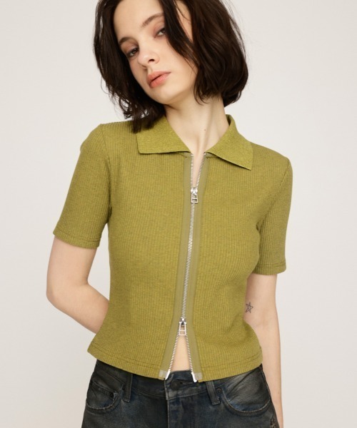 SLY tシャツ FRONT ZIP CUT RIB TOPS フロントジップ カットリブ