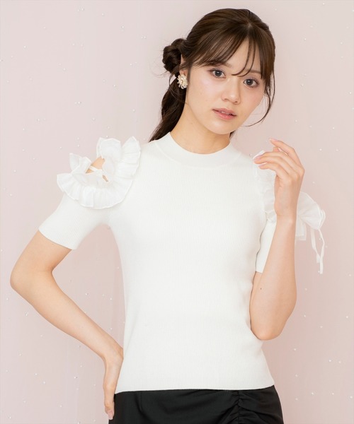 WILLSELECTION ニット セーター フリルショルダーハーフスリーブ