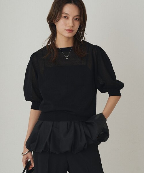 2025SS ラウンジドレス シアー半袖2WAYニットカーデ ブラック Loungedress ニット セーター シアー半袖2WAYニットカーデ