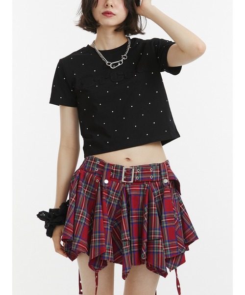 tシャツ ラインストーンロゴTシャツ レディース