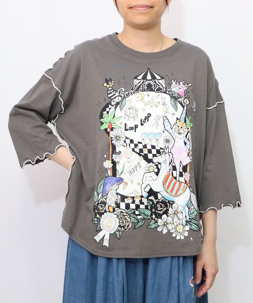tシャツ 152759：サーカス風柄のメローTシャツ レディース