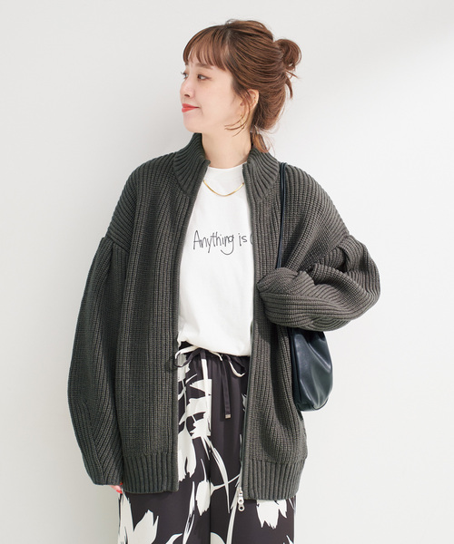B.C STOCK カーディガン ウォッシャブル / 畦ジップカーディガン