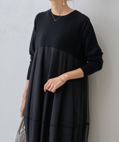 BEARDSLEY ビアズリー スエット長袖ロング丈ワンピース ブラック 裏起毛 BEARDSLEY ビアズリー スエット長袖ロング丈ワンピース ブラック 裏