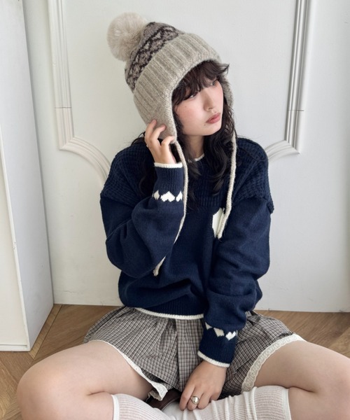 SOLLON.（ソルロン） ニット帽 ニットキャップ ノルディック柄イヤー