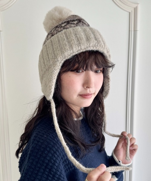 SOLLON.（ソルロン） ニット帽 ニットキャップ ノルディック柄イヤー