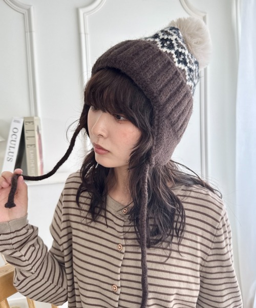 SOLLON.（ソルロン） ニット帽 ニットキャップ ノルディック柄イヤー