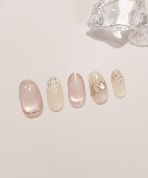 Anail ネイルチップ ネイルシール 水光ネイルピンクマグネットオーロラ