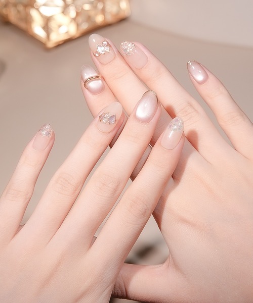 Anail ネイルチップ ネイルシール 水光ネイルピンクマグネットオーロラ