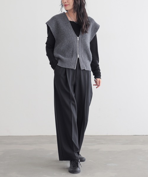 for/c（フォーシー） ベスト ジレ ラム混ジップニットベスト