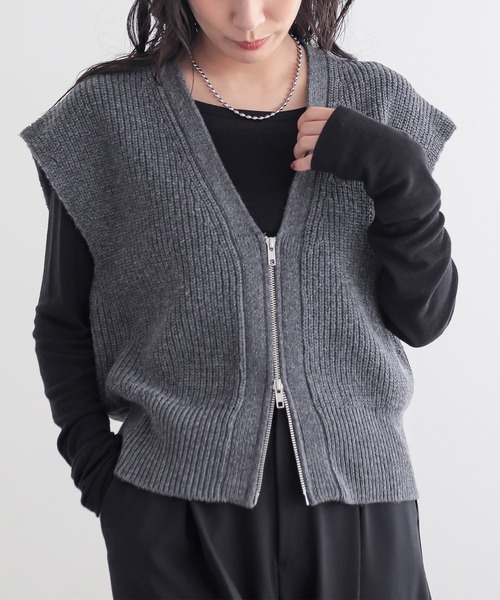 for/c（フォーシー） ベスト ジレ ラム混ジップニットベスト