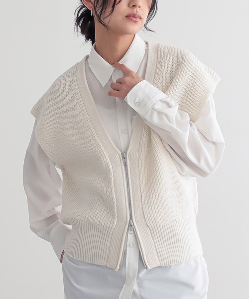 for/c（フォーシー） ベスト ジレ ラム混ジップニットベスト