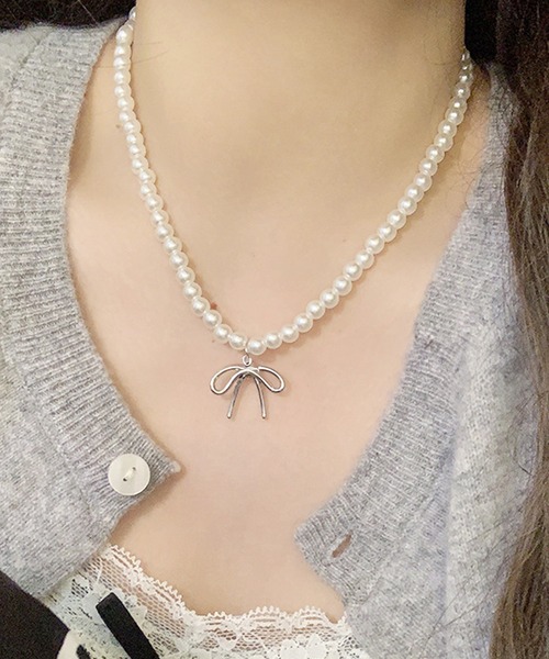 Blanc de Blue ネックレス リボンパールネックレス レディース