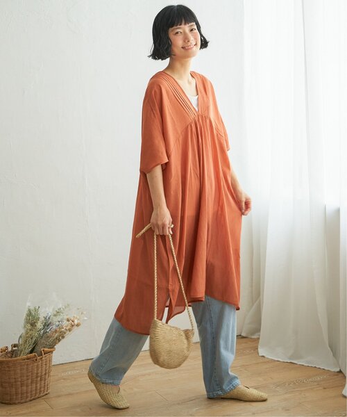 「LBC」 半袖ワンピース M ブラウン レディース_画像2