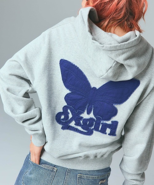 X-girl（エックスガール） パーカー BUTTERFLY PATCH SWEAT HOODIE