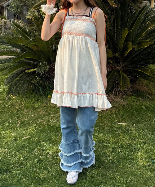 「HELLO.SANFRANCISCO」 キャミソールワンピース ONE SIZE オレンジ レディース_画像7