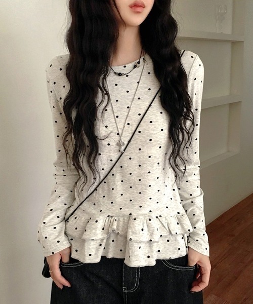 SHEENA（シーナ） tシャツ ソフトタッチドットフリルトップス