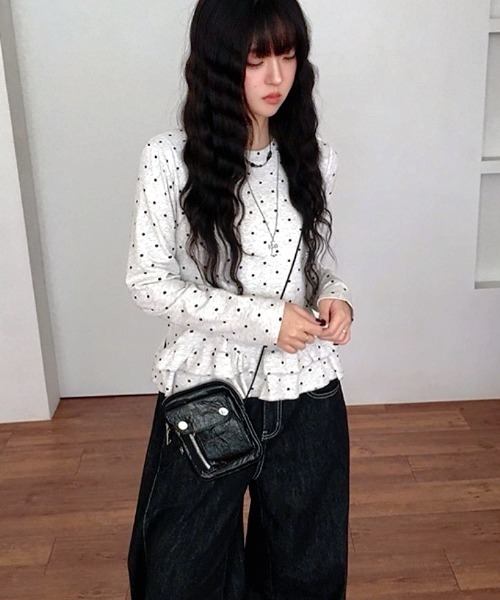 SHEENA（シーナ） tシャツ ソフトタッチドットフリルトップス