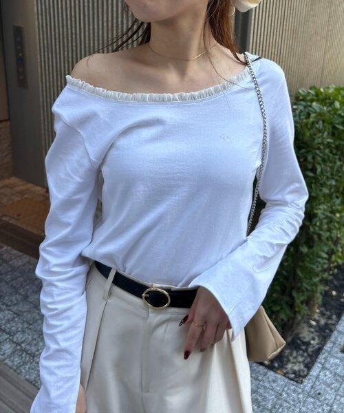 tシャツ 「C.L」フリル襟ボートネックTシャツ レディース CAPRICIEUX