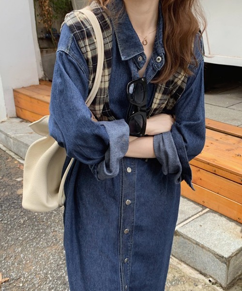 「SETUP7」 シャツワンピース FREE ブルー レディース_画像4