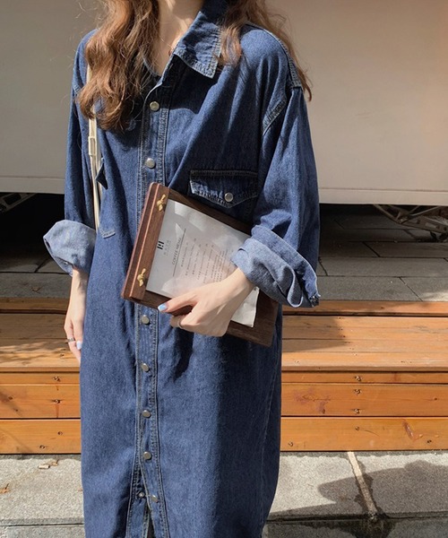 「SETUP7」 シャツワンピース FREE ブルー レディース_画像5