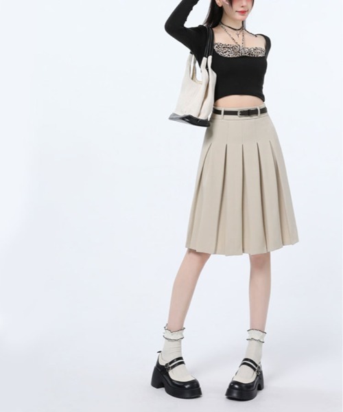 ☆未使用☆ BURBERRY LONDON フレアスカート ベルトつき ベージュ スカート ベルト付き プリーツ フレア ミディスカート : ZOZOTOWN