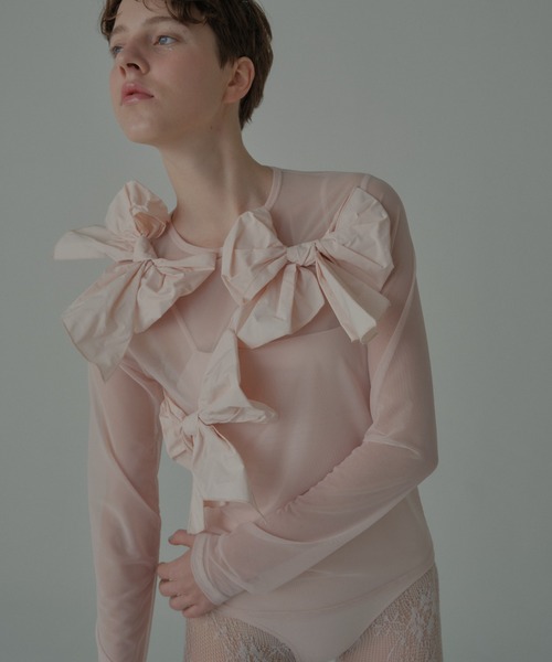 HONEY MI HONEY（ハニーミーハニー） tシャツ taffeta ribbon sheer