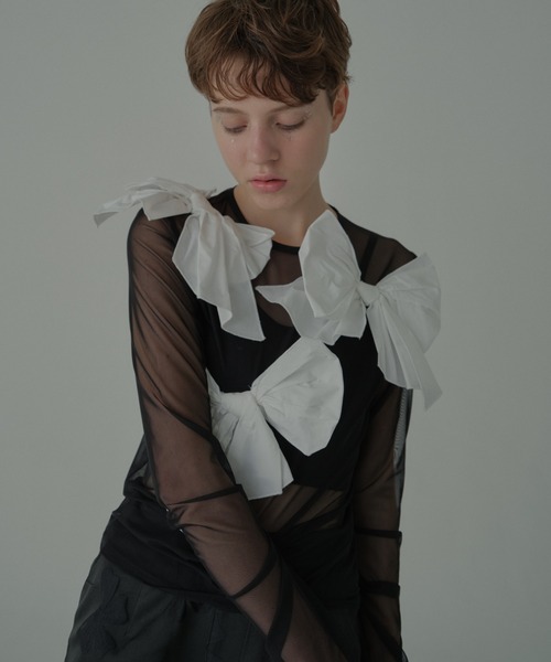 HONEY MI HONEY（ハニーミーハニー） tシャツ taffeta ribbon sheer