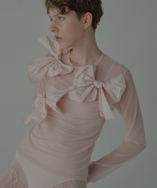 HONEY MI HONEY（ハニーミーハニー） tシャツ taffeta ribbon sheer