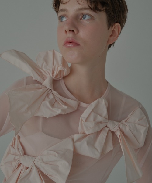HONEY MI HONEY（ハニーミーハニー） tシャツ taffeta ribbon sheer